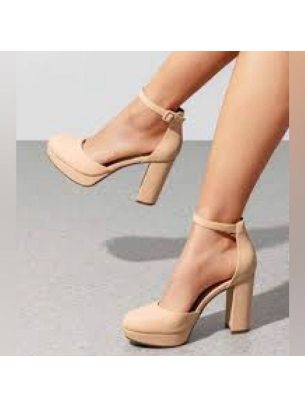 Women’s Sun + Stone Estrella Beige Block Heel Platform Pumps Size 9.5 US!
